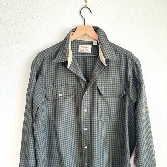 VTG Cabela's Men's XL Button Down Flannel Shirt Plaid Green Shacket Gorpcore - Picture 2 of 13